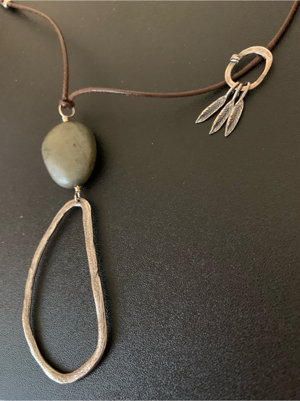Silpada .925 Sterling Silver Necklace 40” Leather Cord Pendant and Stone
